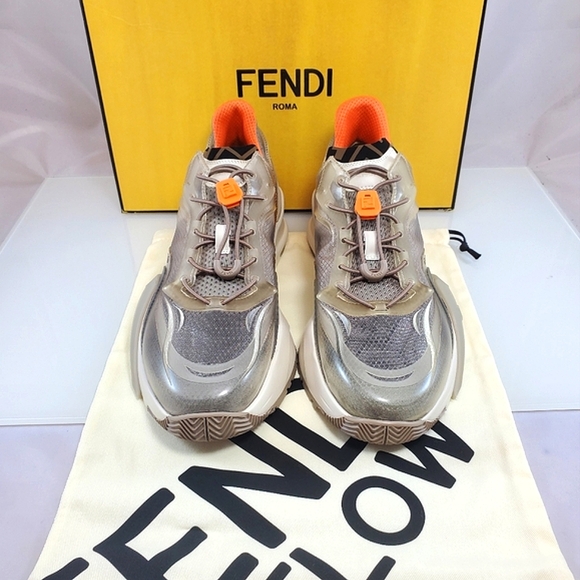 Fendi Other - NWT$930 Fendi FLOW Beige Nylon Lowtop Leather Running Sneakers Sz US 12 Fendi 11